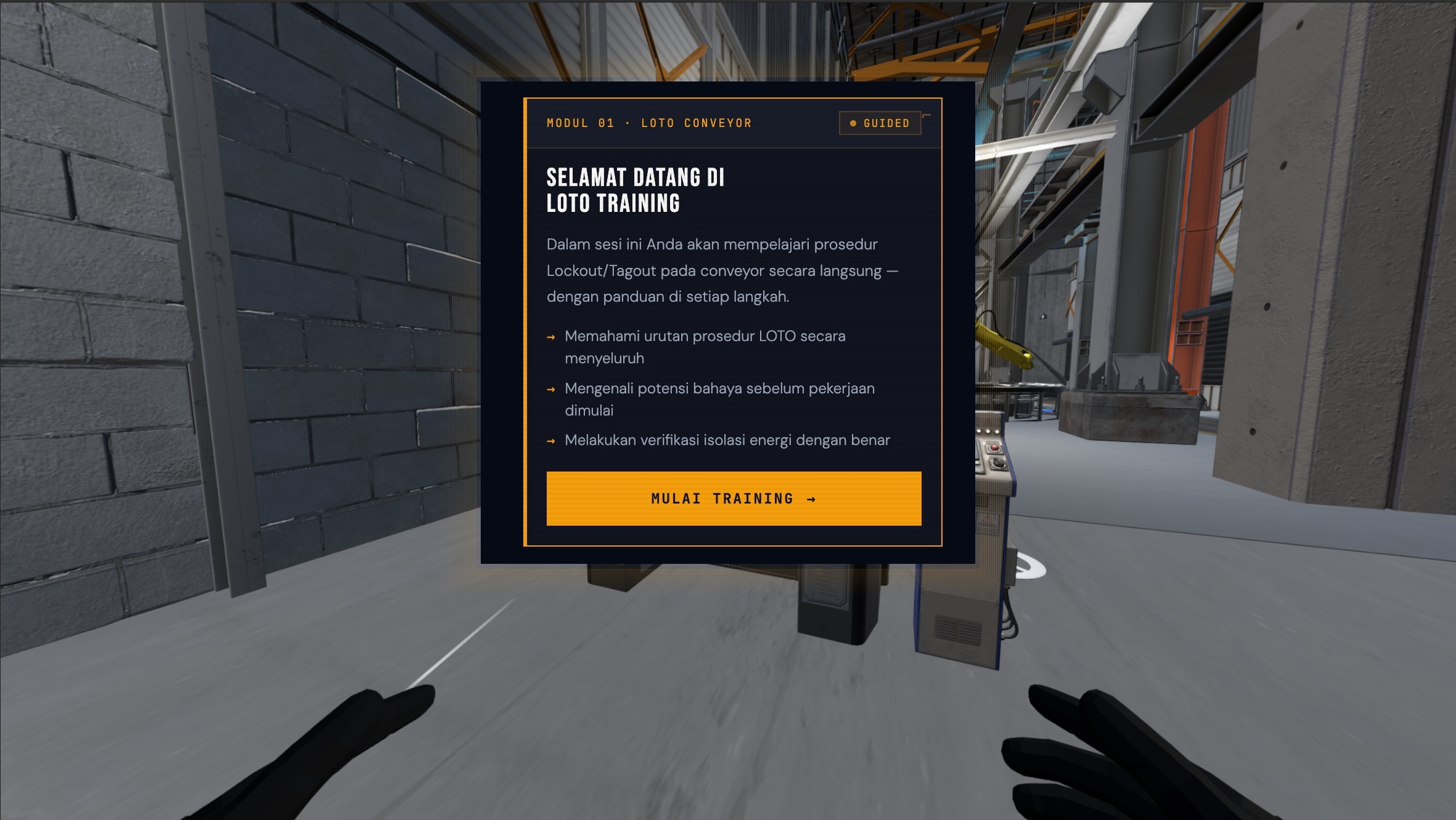 VR LOTO Training — Welcome Screen